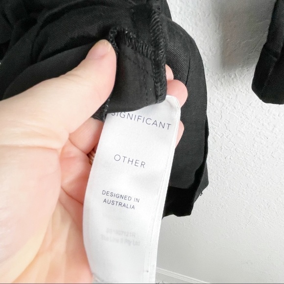 Significant Other Tempo Linen Blend V Neck Kimono Sleeve Romper Solid Black - Picture 6 of 7